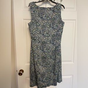 Sleeveless Talbot’s sheath Dress in Blue-Green paisley